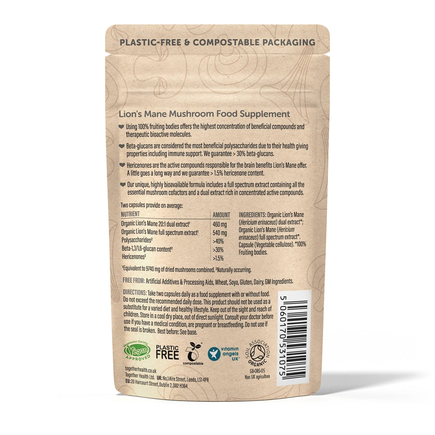 Organic Lions Mane Mushroom - 60 Capsules