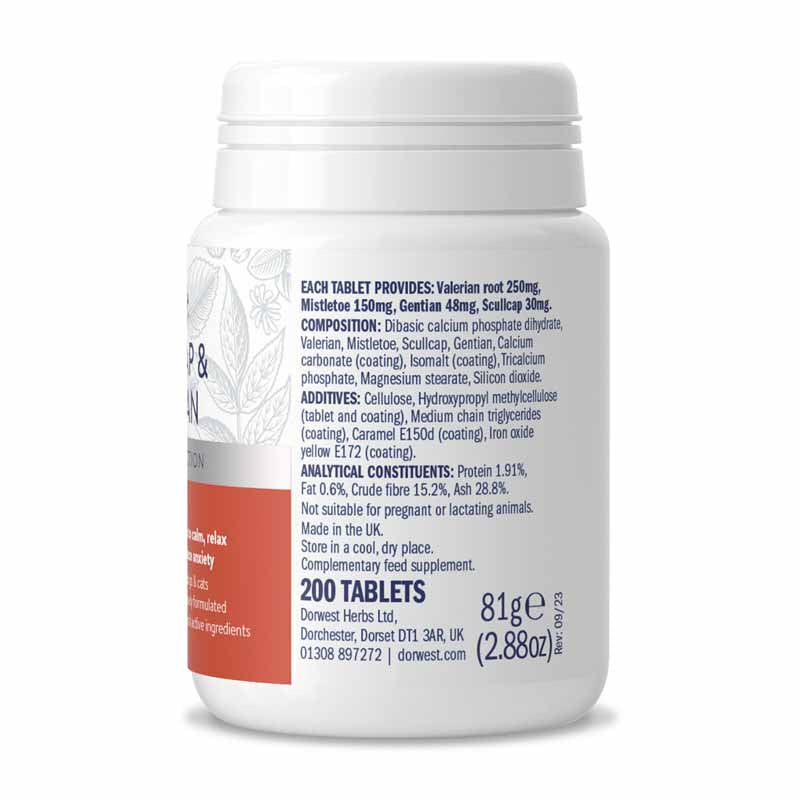 Dorwest Herbs Scullcap & Valerian 200 Tablets